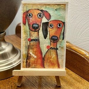 PRINT ACEO Dogs Art Card Limited Edition Matted & Signed On Back.